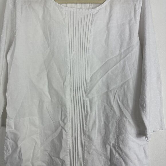 Fenini Women's White Linen Top‎ Tunic Size Small Lagenlook Pullover Pockets USA - Picture 8 of 9